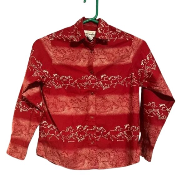 Wrangler Red Horses Pearl Button Down Shirt youth LARGE - Picture 1 of 5